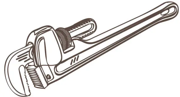 Vector illustration of Adjustable Pipe Wrench - Illustration