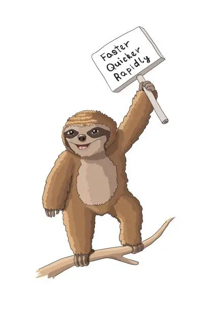Vector illustration of Sloth with a sign cartoon vector illustration