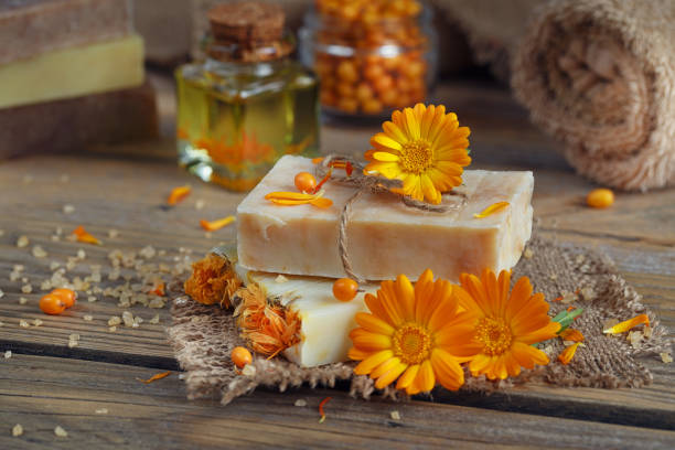 istock Natural handmade soap with calendula and sea-buckthorn 683410942