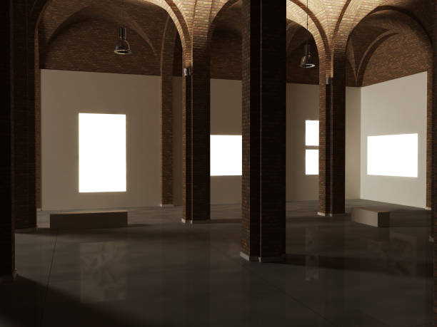 Museum interior design, expo, work of art mock up