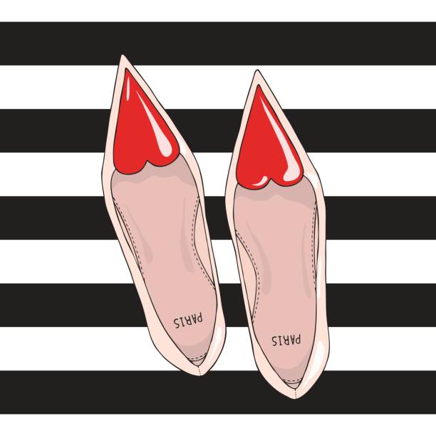 ilustraciones, imágenes clip art, dibujos animados e iconos de stock de zapatos con una nariz estrecha y un corazón rojo en la parte superior - pointed toe