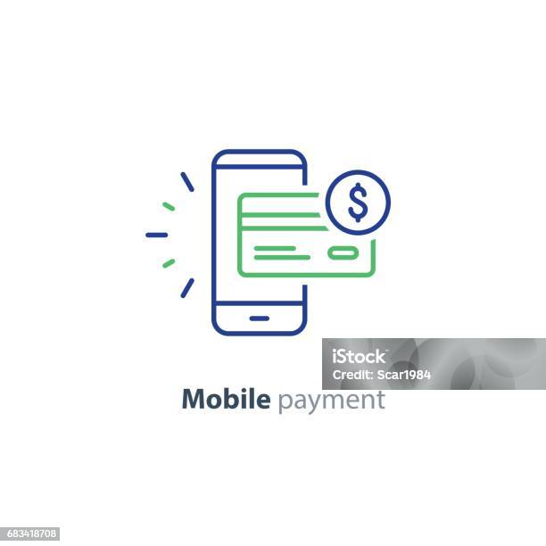 Smartphone Payment Technology Financial Concept Line Icon Stock Illustration - Download Image Now