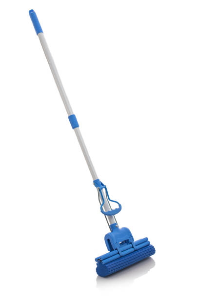 istock Cleaning floor with mop isolated on white background 683424576