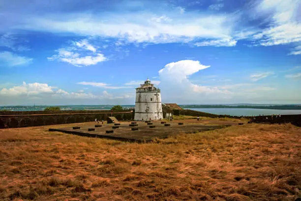 Portuguese fort Aguada. Goa. Candolim. India. Ancient fort and lighthouse built in the 17th century.