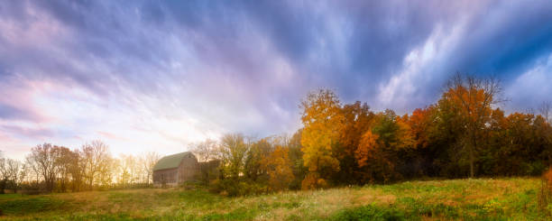Small town school house in agricultural field in rural Ohio. The Zimmerman school near the Carter historic farm in Bowling Green Ohio.