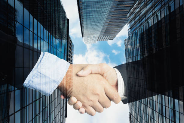 istock Deal or agreement business concept, handshake double exposure, cooperation or partnership business. 683435016