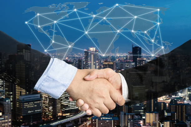 istock Deal or agreement business concept, handshake double exposure, cooperation or partnership business with global connection partnership map. 683435020