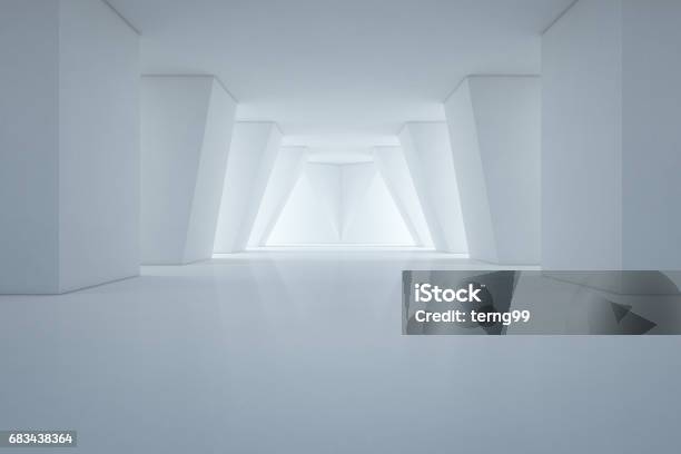 Modern Interior Design Of Showroom With Empty Floor And White Wall Background Stock Photo - Download Image Now