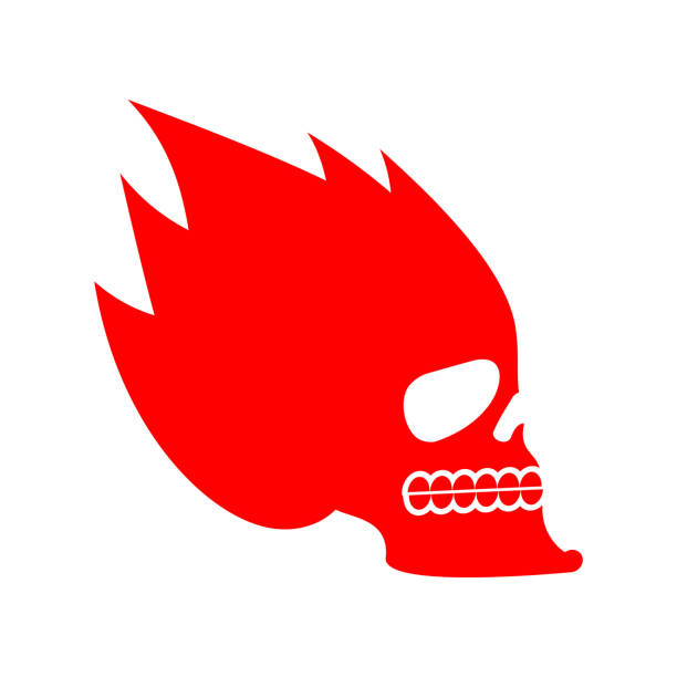 schädel-feuer. kopf skelett flamme. flammender skull tattoo zeichen - inferno fire flame skull stock-grafiken, -clipart, -cartoons und -symbole