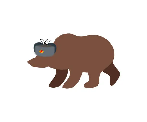 Vector illustration of Russian bear in fur hat. Russia National wild animal