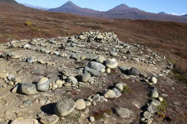 Man made rock maze at the end of a trail at Tangle Lakes in Interior Alaska