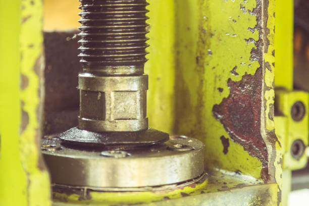 Old dirty industrial screw big nut and bolt,closeup.