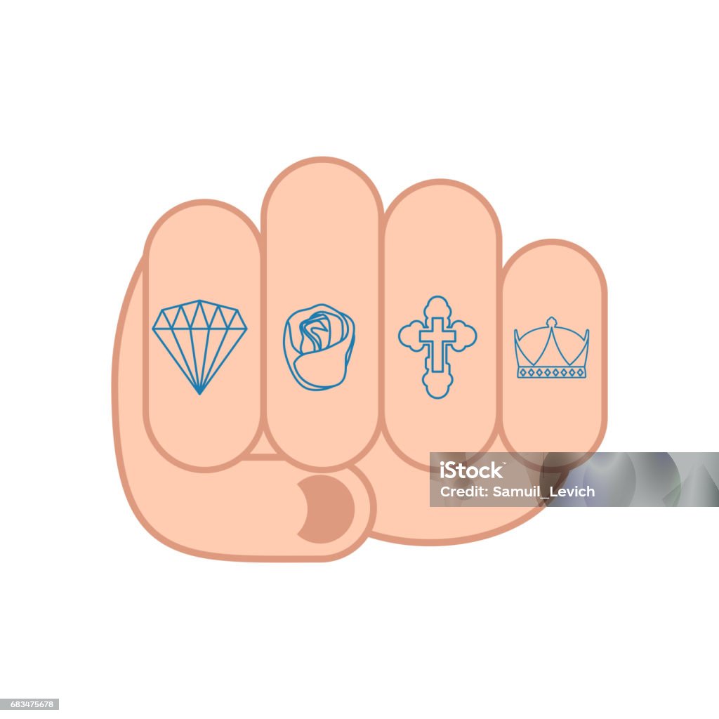 Nắm Tay Với Hình Xăm Trên Ngón Tay Ký Hiệu Rực Rỡ Và Hoa Hồng Thập ...