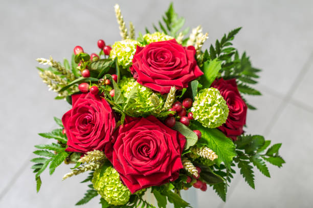 istock Red roses flower bouquet on a white background 683490286