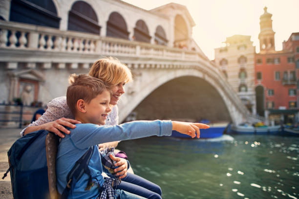 Mother and son sightseeing Venice, Italy