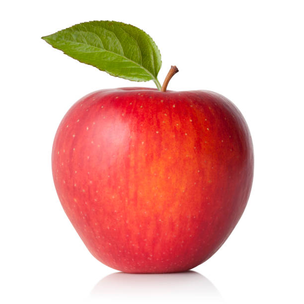 red apple con hoja - apple fotografías e imágenes de stock