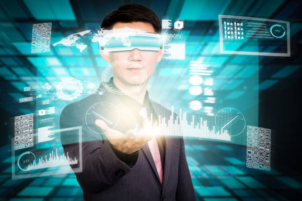istock abstract technology background and business man with virtual reality goggles 683496432