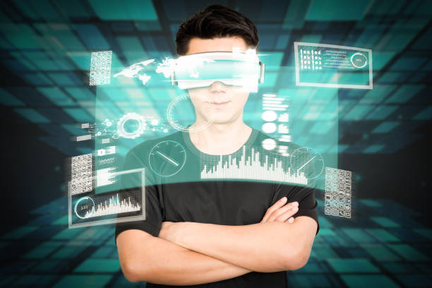 istock abstract technology background and business man with virtual reality goggles 683496442