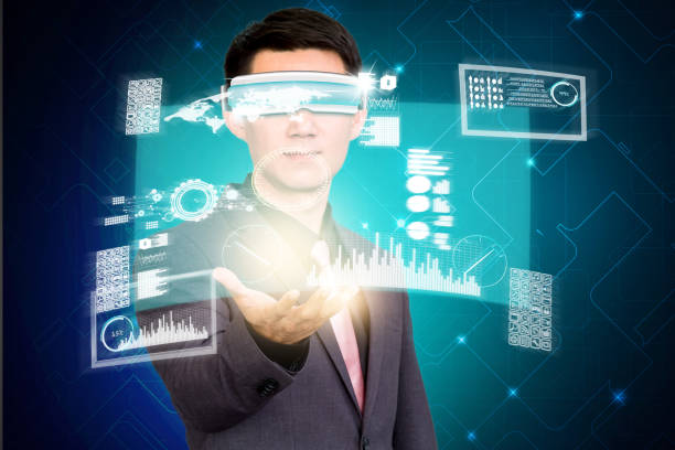 istock abstract technology background and business man with virtual reality goggles 683496444