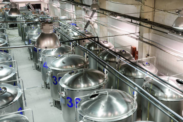 istock Brilliant metal cisterns lined up in long rows 683500456