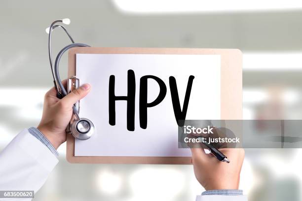 Hpv Concept Virus Vaccine With Syringe Hpv Criteria For Pap Smear Slide Cytology Stock Photo - Download Image Now