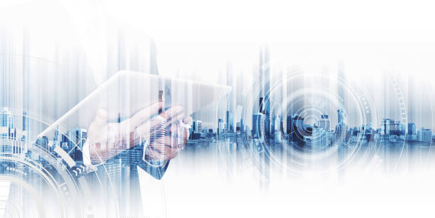 istock Double exposure businessman working on digital tablet, concepts of business technology network 683500850