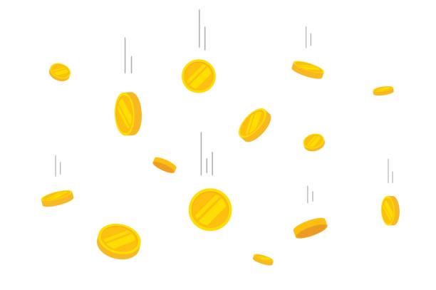 ilustrações de stock, clip art, desenhos animados e ícones de coins money falling vector, flat flying gold coins background - cair ilustrações