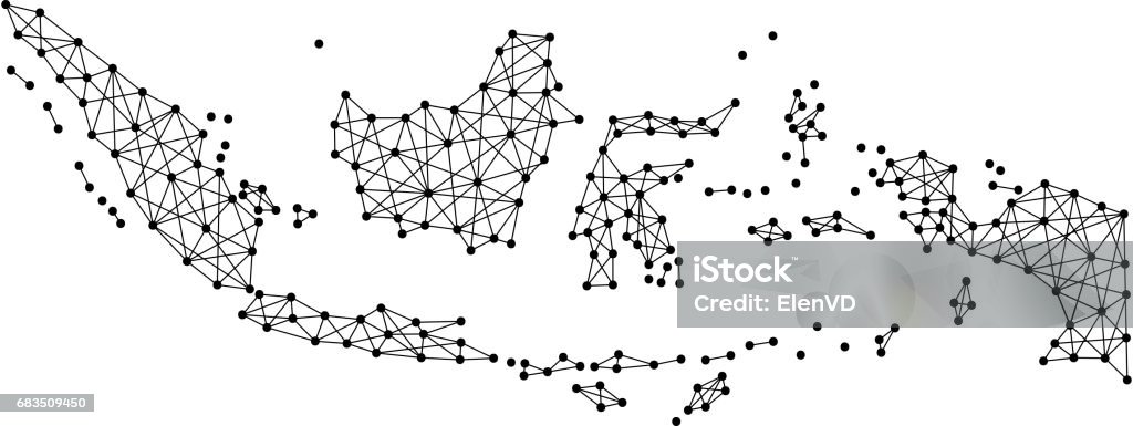 Map of Indonesia from polygonal black lines and dots of vector illustration Abstract stock vector