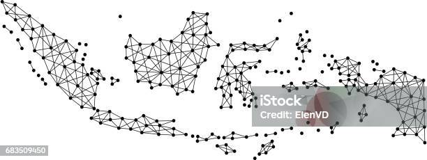 Map Of Indonesia From Polygonal Black Lines And Dots Of Vector Illustration Stock Illustration - Download Image Now