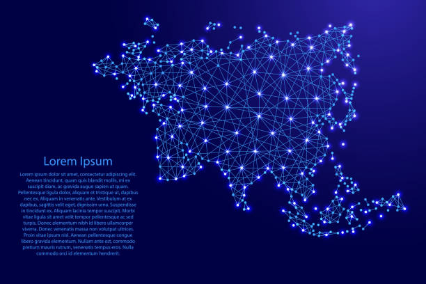 istock Map of Eurasia from polygonal blue lines and glowing stars vector illustration 683511878