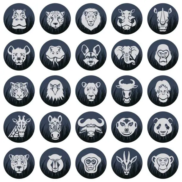 Vector illustration of Wild Animal Face Icons