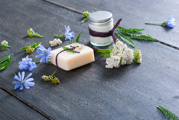 istock Beauty products on black wood 683518736