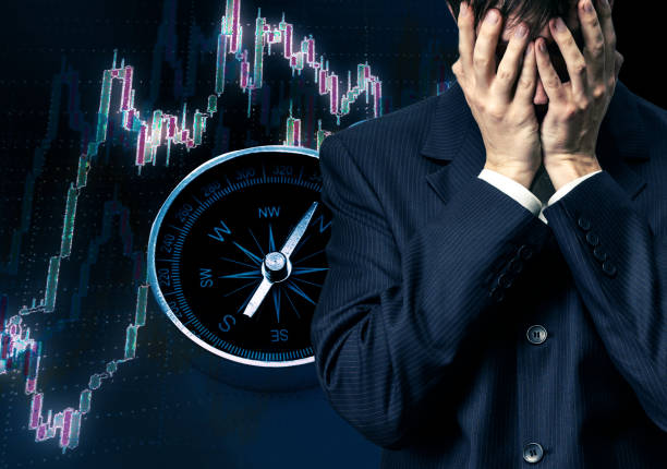 istock Businessman in despair on candlestick chart graphic 683525154