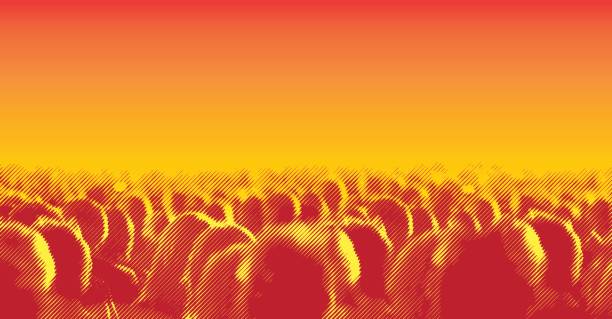 Large crowd of people. halftone screen line effect Large crowd of people watching concert or sport event. Vector illustration with halftone screen line effect crowd of people patterns stock illustrations