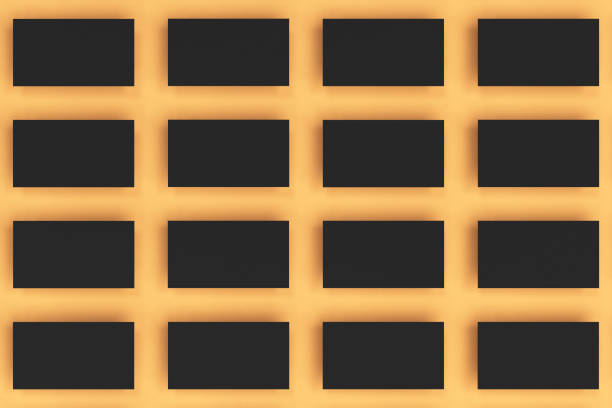 istock Black blank business cards mock-up on orange background 683529984