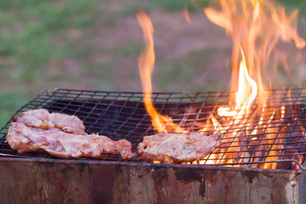 Outdoor charcoal grilled pork