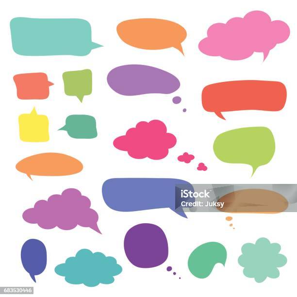 Set Of Blank Colorful Speech Bubbles And Balloons Stock Illustration - Download Image Now - Balloon, Cartoon, Bubble