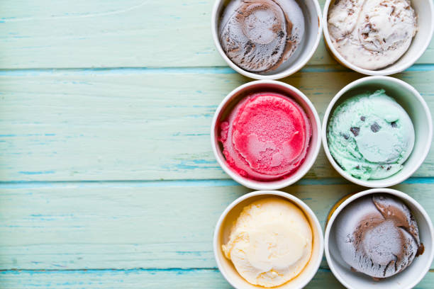 istock Top view Ice cream flavors in cup on blackground 683534774