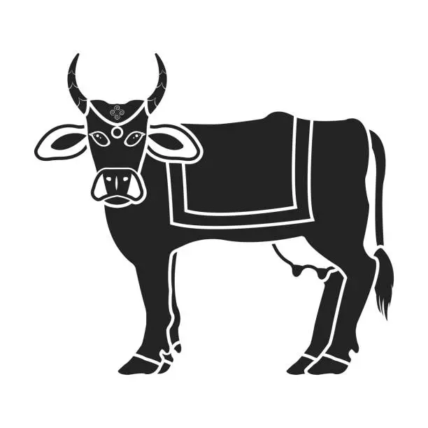 Vector illustration of Sacred cow icon in black style isolated on white background. India symbol stock vector illustration.