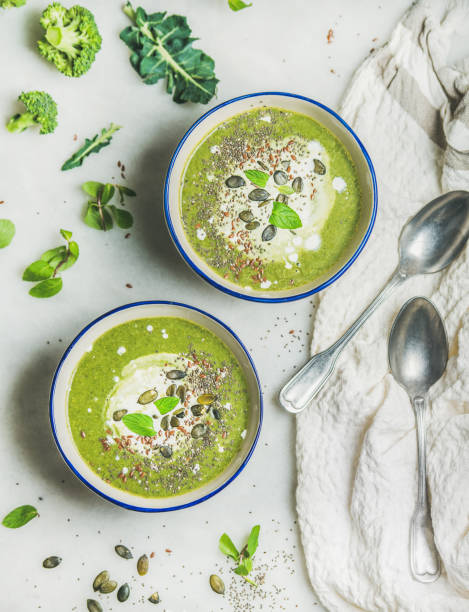 istock Spring vegan broccoli cream soup with mint and coconut cream 683544610
