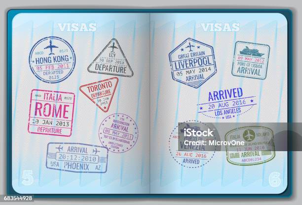 Open Passport For Foreign Traveling Stock Illustration - Download Image Now - Passport, Page, Open