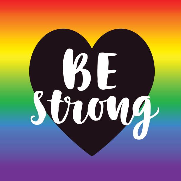 Be strong. Gay pride slogan Be strong. Gay pride slogan with hand written lettering on a rainbow spectrum flag and heart shape. Poster, placard, t shirt print vector design lance armstrong foundation stock illustrations