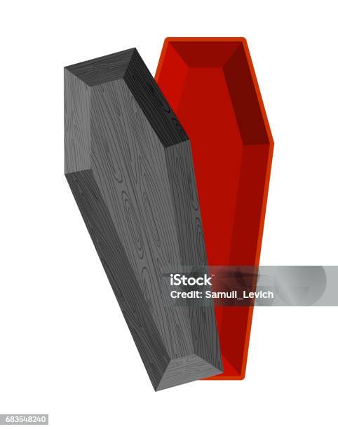 Black Open Coffin Red Interior Of Casket Religious Object For Burial Stock Illustration - Download Image Now