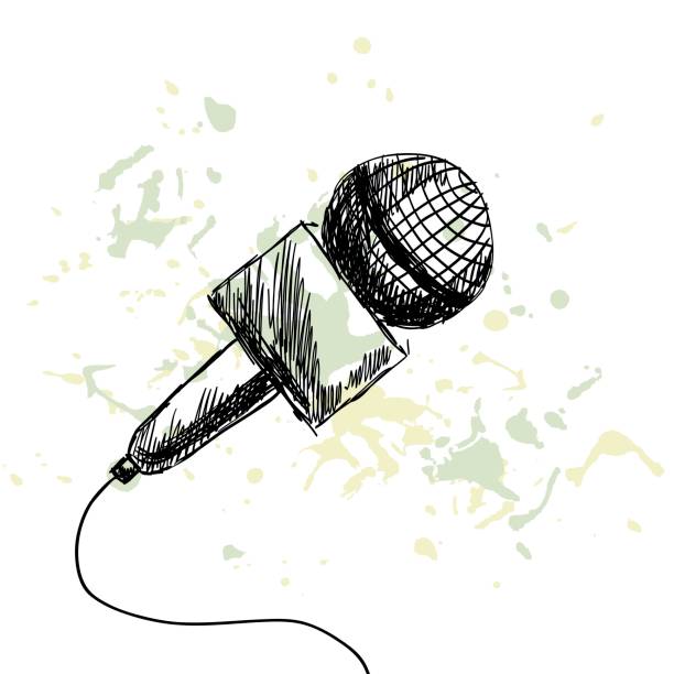News report microphone news report microphone on a white background with blots microphone drawings stock illustrations