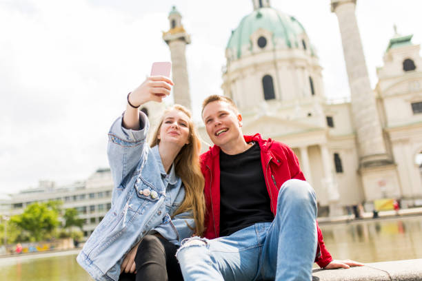 istock Young couple taking selfie in Vienna, Austria 683557562