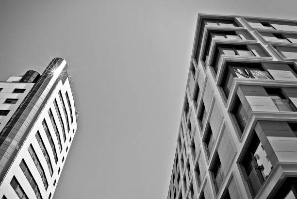 istock Modern, Luxury Apartment Building. Black and white 683558338