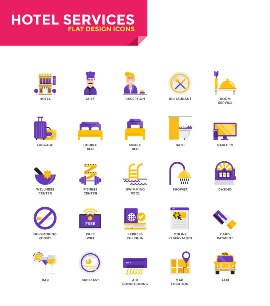 ilustrações de stock, clip art, desenhos animados e ícones de modern material flat design icons - hotel services - computer icon icon set hotel symbol