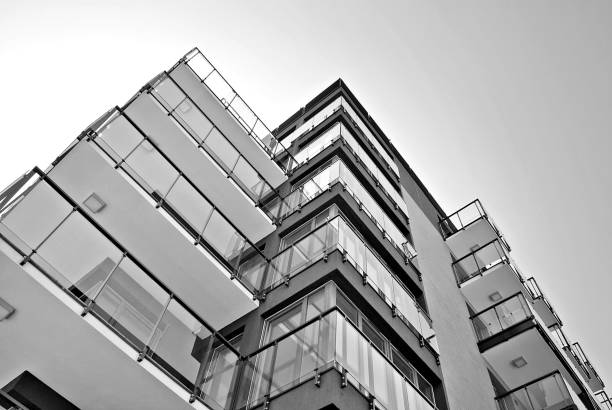 istock Modern, Luxury Apartment Building. Black and white 683561260