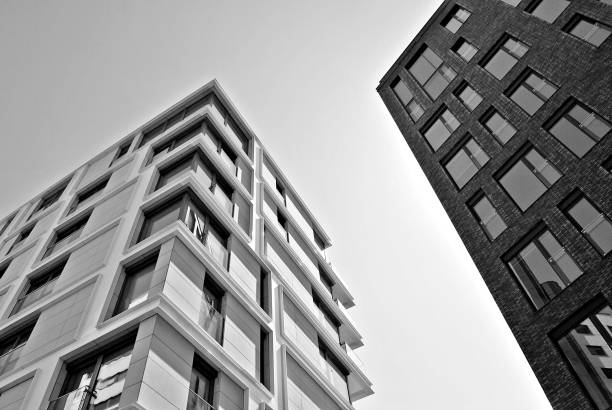 istock Modern, Luxury Apartment Building. Black and white 683564398