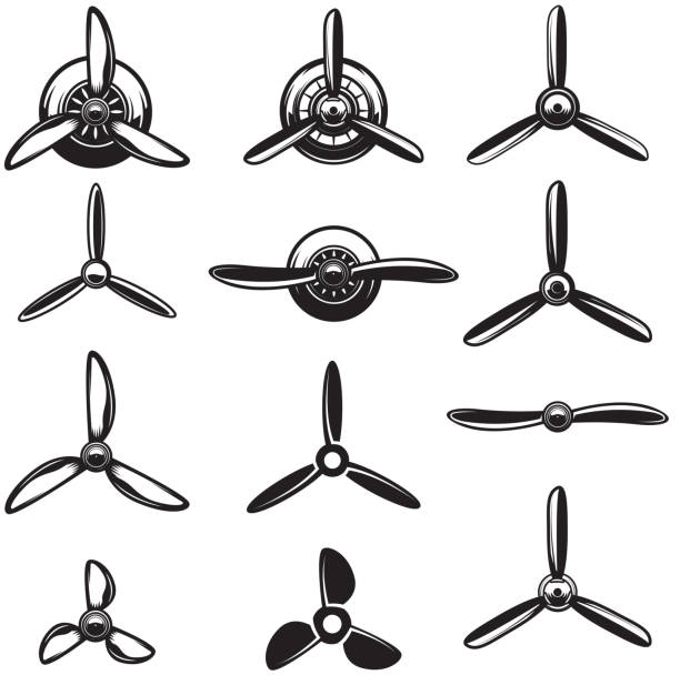 illustrations, cliparts, dessins animés et icônes de ensemble les hélices d’avion. éléments pour le label, signe de design. illustration vectorielle - propellor blades